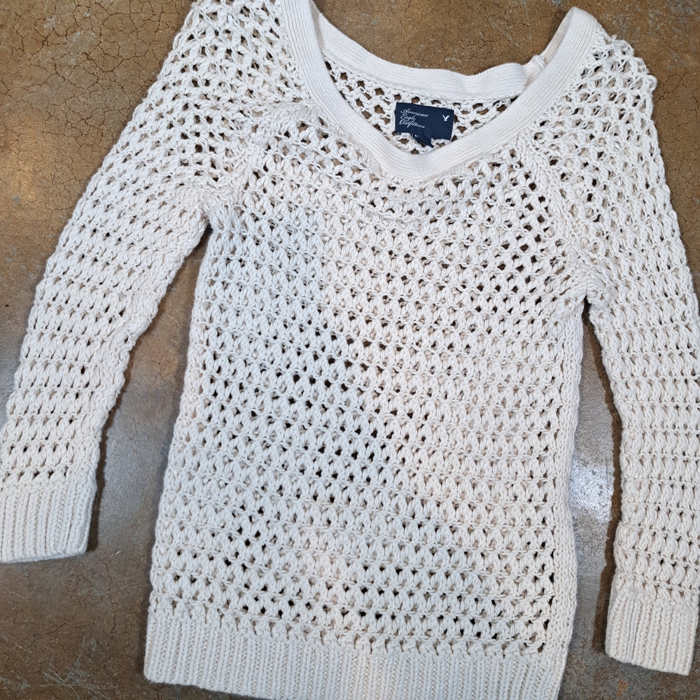 Y2K American Eagle Crochet Cover Up Womens Small Long Sleeve Blouse